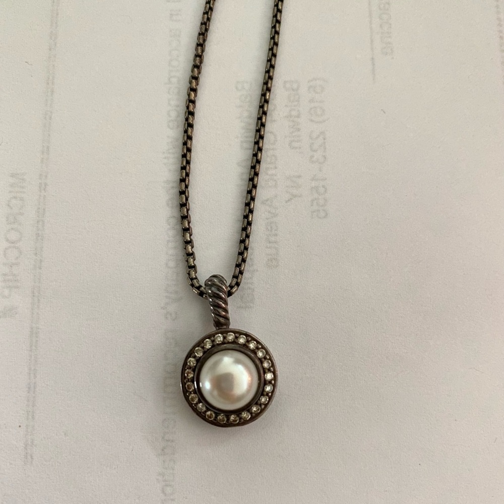 David Yurman Silver Albion Pearl Diamond Necklace